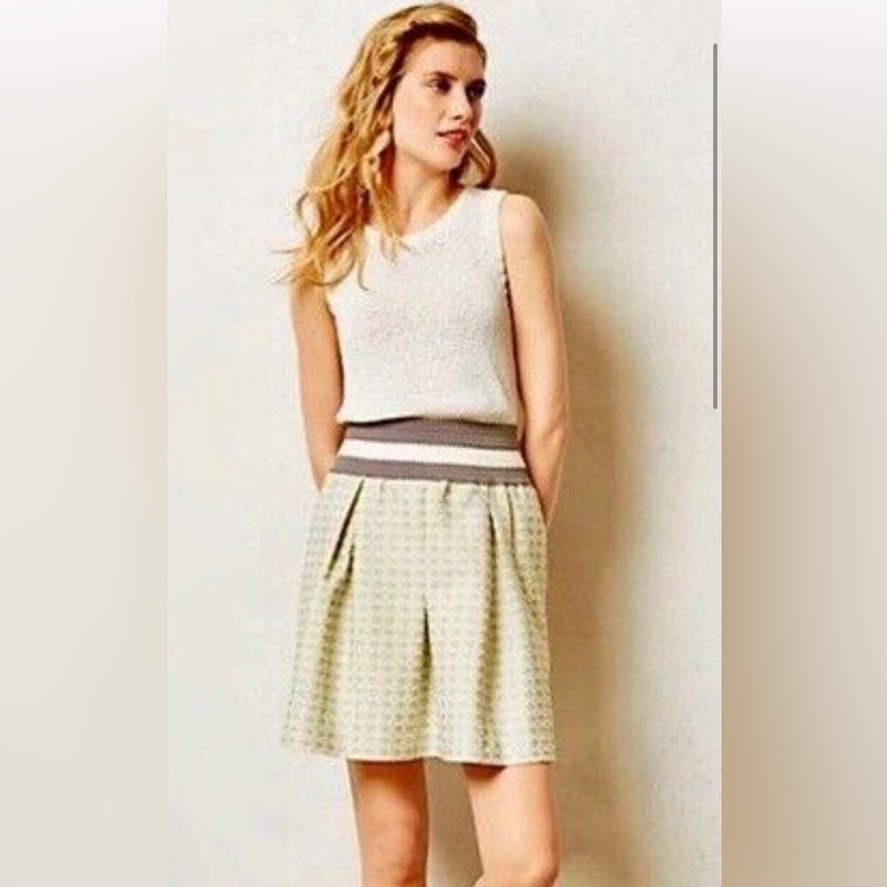 Anthropologie Maeve Dotted Jacquard Plated Mini Skirt w/Pockets